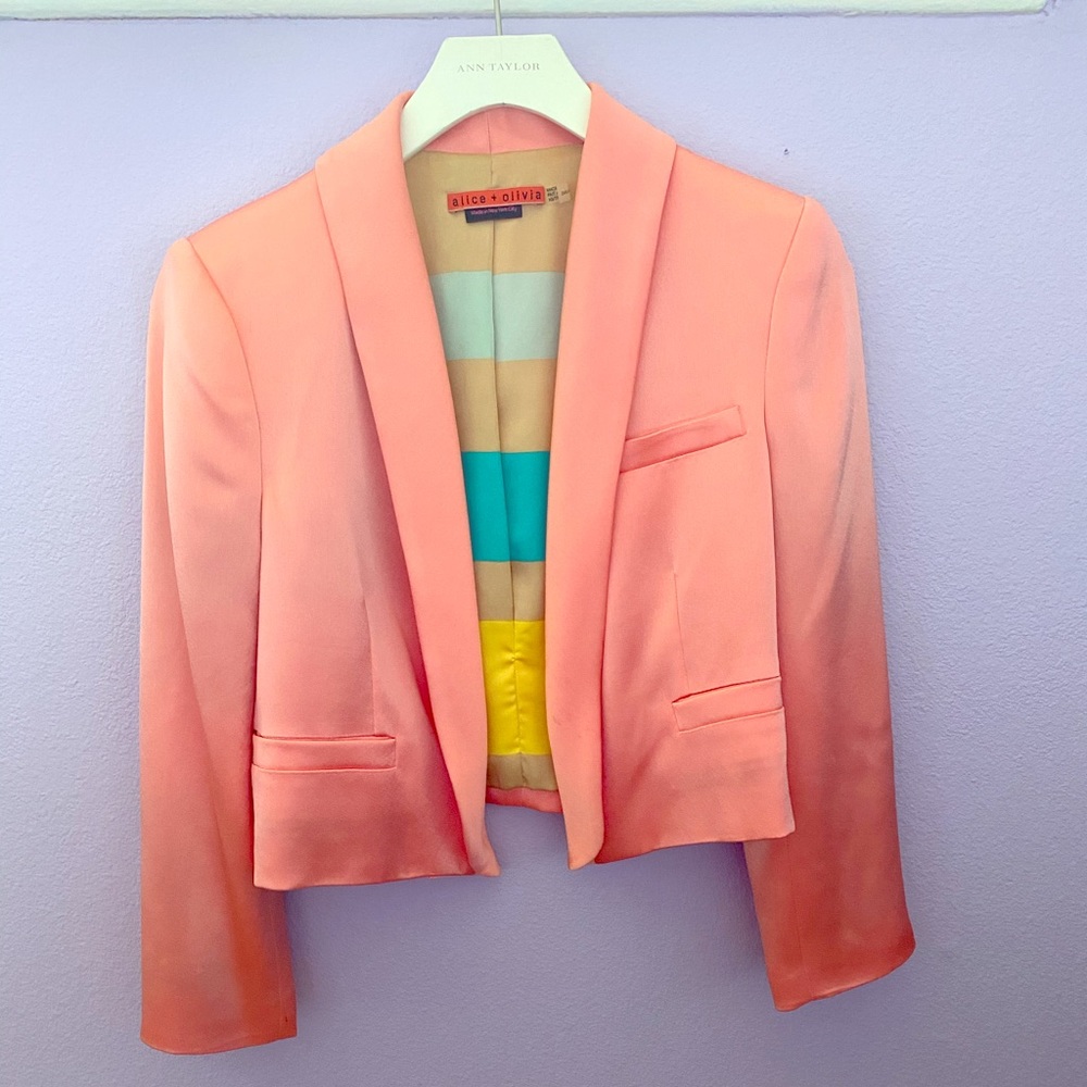 Alice + Olivia Peach/Coral Silk Blazer
